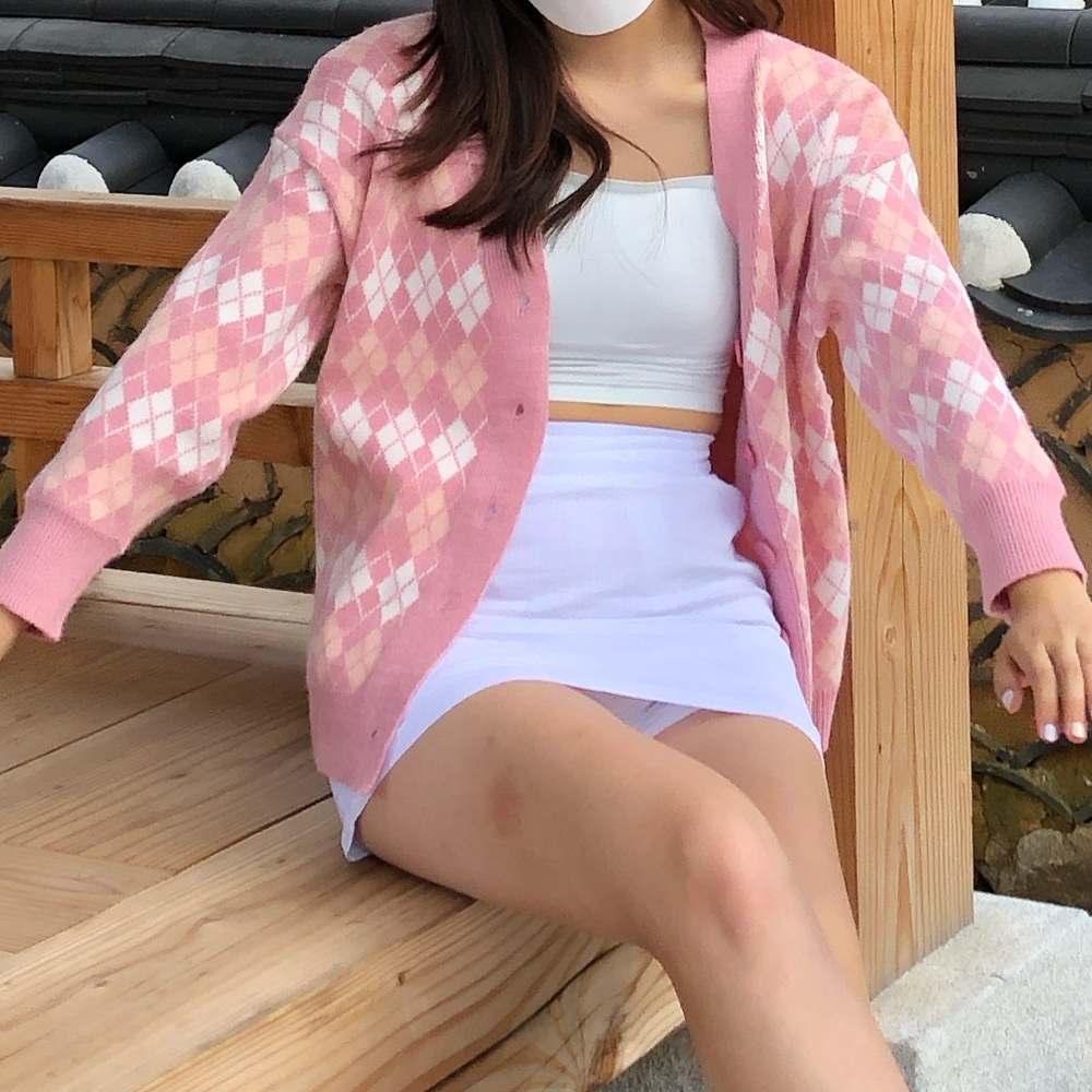 Pink Houndstooth Cardigan